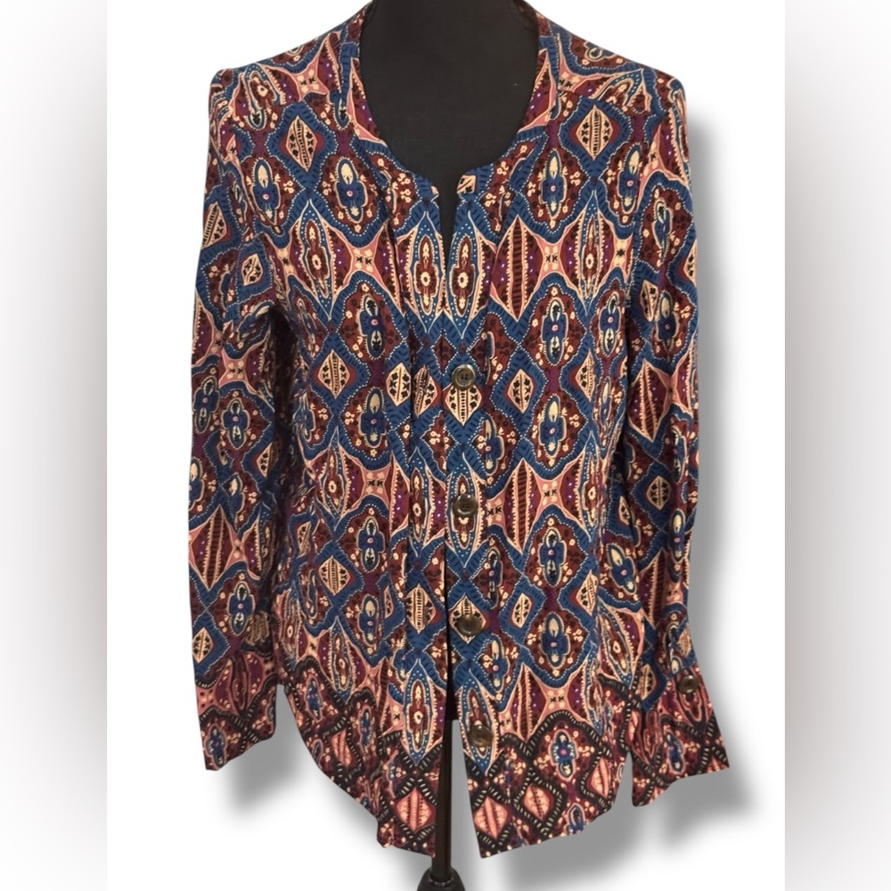 DR2 Patterned Button Down High Low Tunic Blouse - Picture 5 of 8